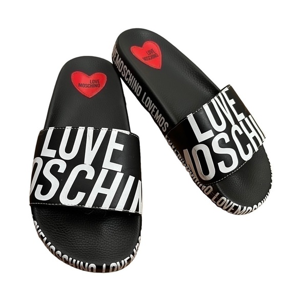 Moschino 28042a Black / White Rubber Slides Platform Sandals
